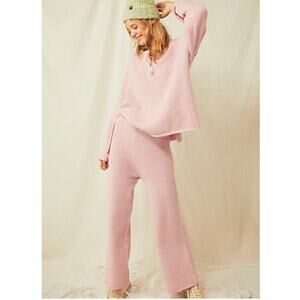 Free People Beach Hailee Pink Waffle Knit Pants Lounge Cozy Boho